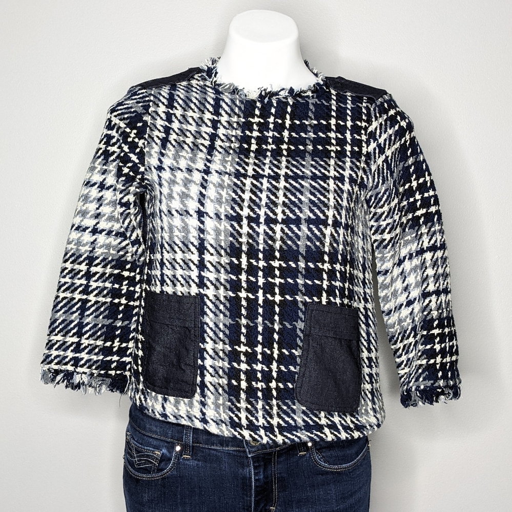 Zara navy blue black white tweed shirt M